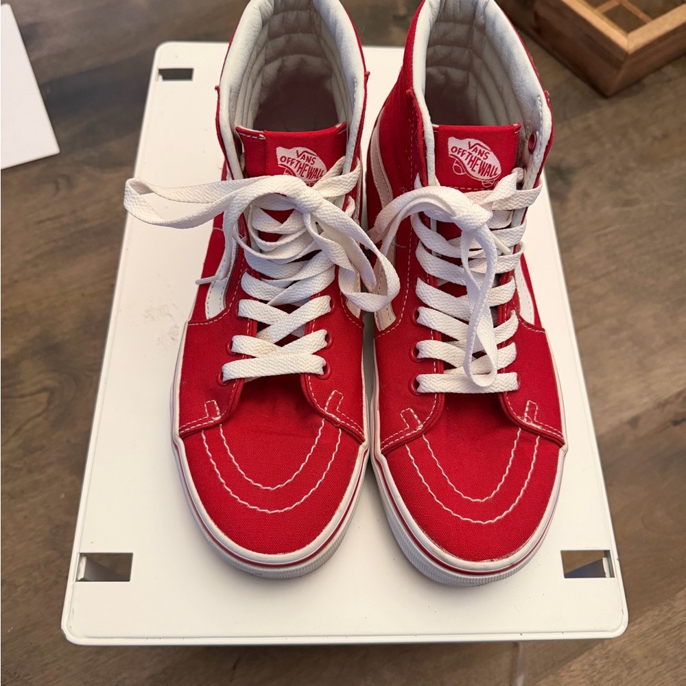 Vans Red and White Sk8-Hi Canvas High-Top Sneakers - Picture 3 of 6